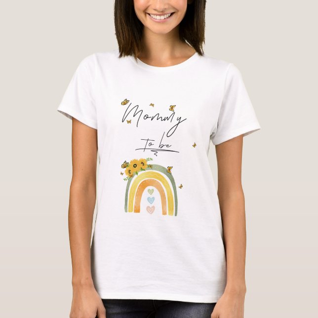 Boho regnbåge med solrosor Blivande mamma  T Shirt (Framsida)