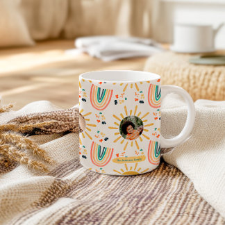Boho regnbåge morgonsol familjefoto collage kaffemugg