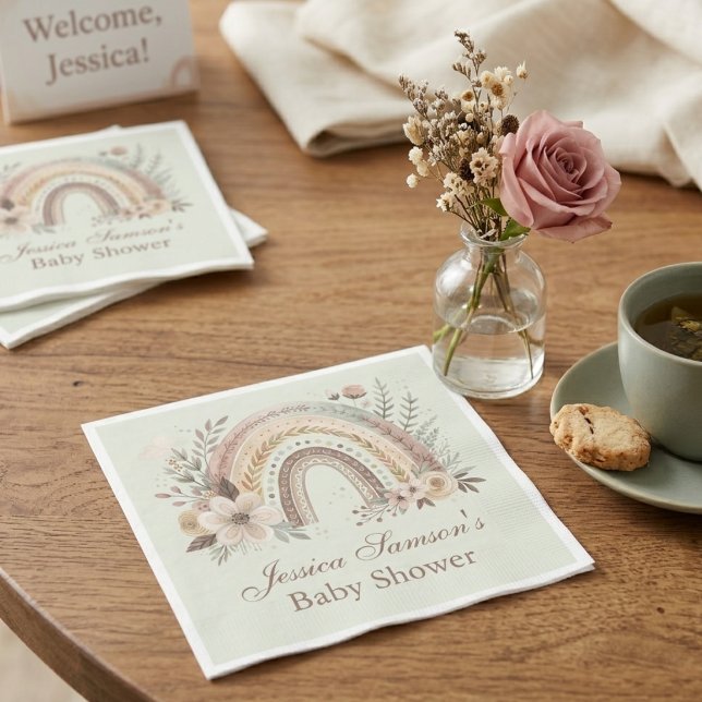 Boho Regnbåge Och Blommor Baby Shower Pappersservett (Skapare uppladdad)