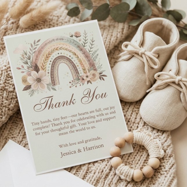 Boho regnbåge och blommor baby shower  tack kort (Skapare uppladdad)