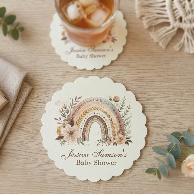 Boho Regnbåge Och Blommor Baby Shower Underlägg Papper (Skapare uppladdad)