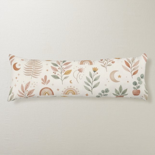 Boho regnbåge öken succulent och solros kroppskudde (Framsidan)