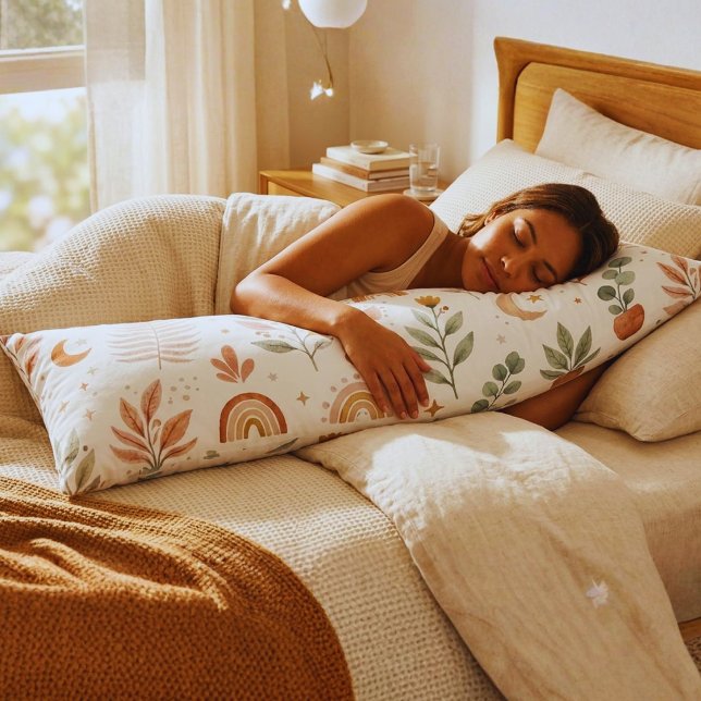 Boho regnbåge öken succulent och solros kroppskudde (Boho Floral Maternity Body Pillow | Soft Pregnancy & Side Sleeper Cushion)