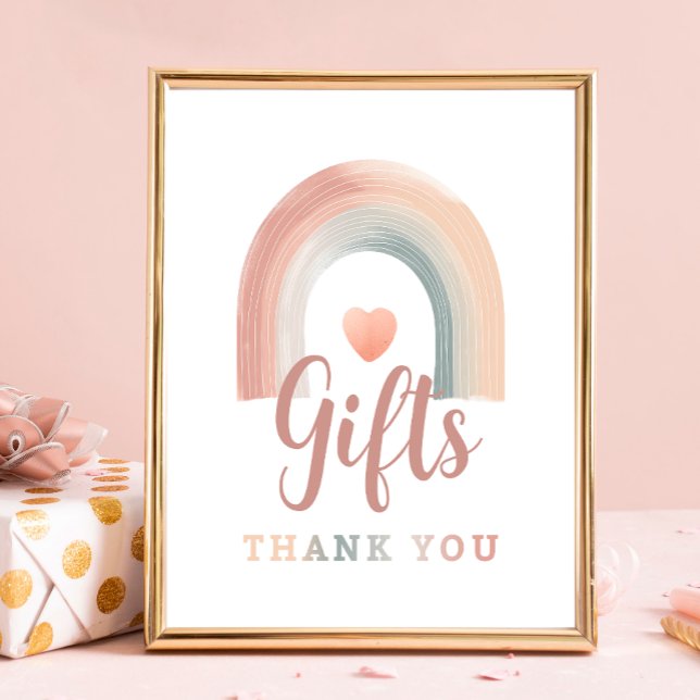 Boho regnbåge presentbord skylt – Vattenfärg jordn (Gift Table Sign)