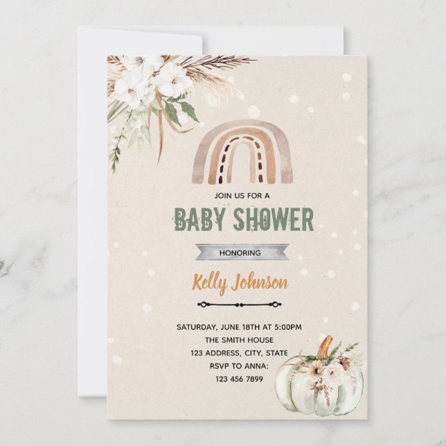 Boho regnbåge pumpa tema inbjudningar (Framsida)