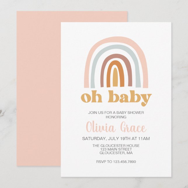 Boho regnbåge rosa baby shower inbjudan (Fram/baksida)