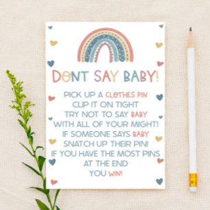 Boho regnbåge Säga inte Baby! Baby Shower-spel