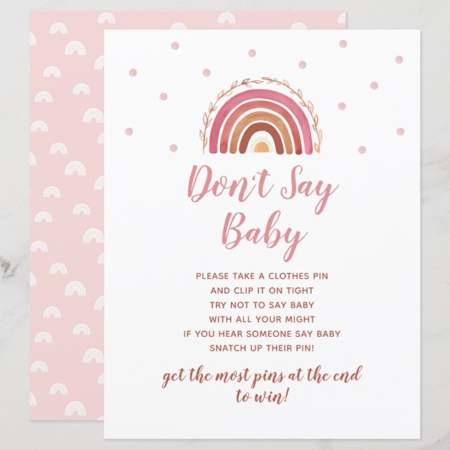 Boho regnbåge Säga inte baby shower spel (Fram/baksida)