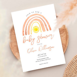 Boho regnbåge Sol Bebis Shower Inbjudningar