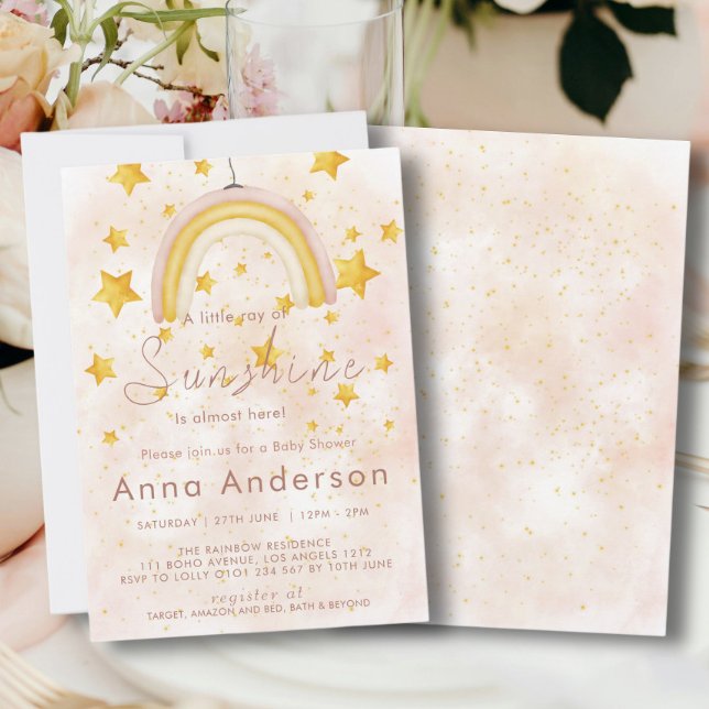 Boho regnbåge solsken guld stjärnor dammig baby sh inbjudningar (Skapare uppladdad)
