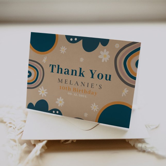 Boho regnbåge tusenskönor beige födelsedag tack kort (Skapare uppladdad)