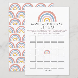 Boho Regnbåge Vattenfärg Baby Shower Bingo
