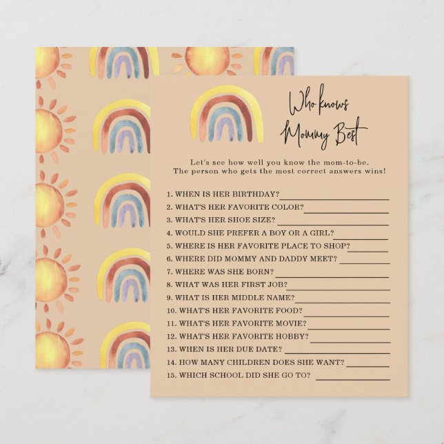 Boho regnbåge Vem vet bäst mormor spel (Fram/baksida)