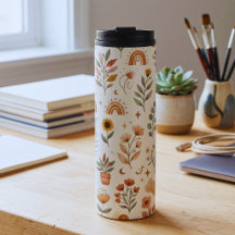 Boho regnbågs tumbler jordnära botanisk resemugg