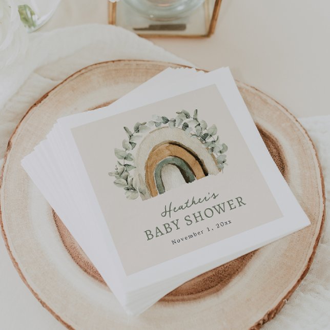 Boho regnbågsservetter i papper pappersservett (Boho Rainbow Table Decor Baby Shower Paper Napkins by Painted Paperie
)