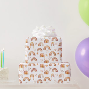 Boho regnbågsstjärnor Terracotta Brun Baby Shower Presentpapper