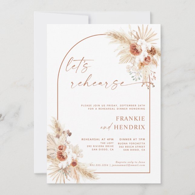 Boho Rehearsal Dinner Invitation Pampas Grass Inbjudningar (Framsida)