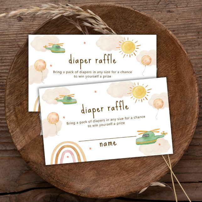 Boho Resa Helikopter Diaper Lotteri Baby Shower Tilläggskort (Boho Travel Helicopter Diaper Raffle Baby Shower Enclosure Card)