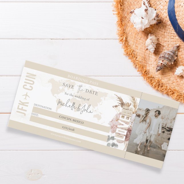 Boho-resemål Boarding Pass Destination Spara datum Inbjudningar (Skapare uppladdad)