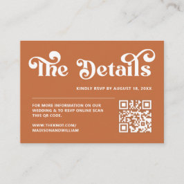 Boho Retro 70s Brinnande Orange Bröllop webbplats Tilläggskort