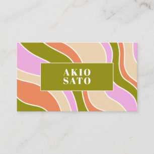 Boho Retro-Abstrakten Vågigt Linjer Rosa Grönt Visitkort