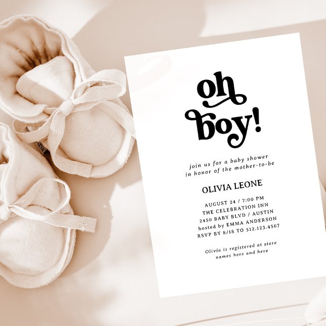 Boho Retro Black and White | Oh Boy Baby Shower Inbjudningar (Skapare uppladdad)