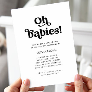 Boho Retro Black and White   Twillingar Babykläder Inbjudningar