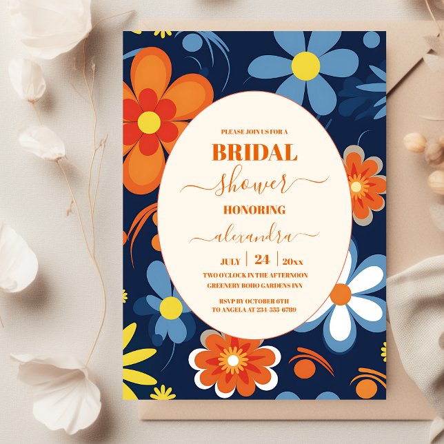 Boho Retro Blommig Bröllopsdusch Inbjudningar (Skapare uppladdad)