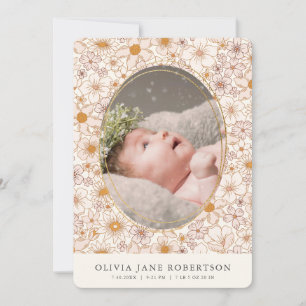 Boho Retro Blommigt Girl Photo Birth Notice Inbjudningar