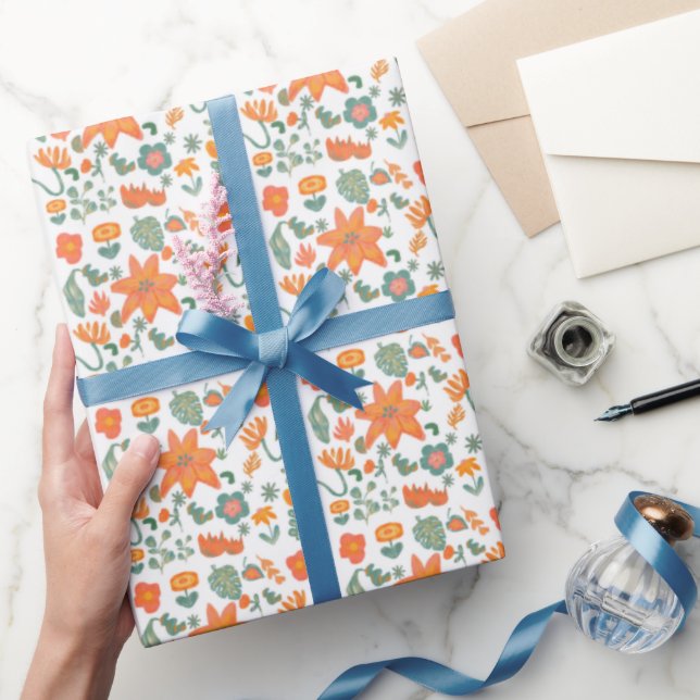 Boho Retro Blommigt Inpackningspapper Presentpapper (Gifting)