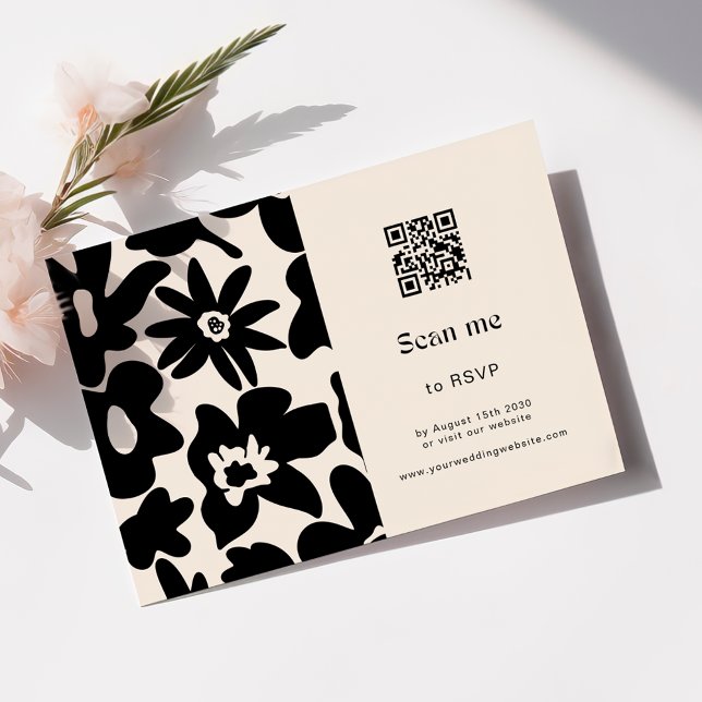 Boho Retro Blommigt QR-kod Bröllop OSA Kort (Skapare uppladdad)