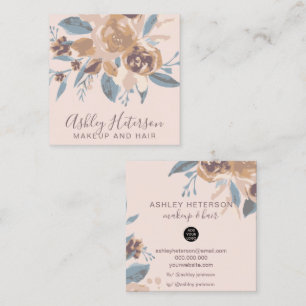 Boho retro blommigt vattencolor makeup hair logoty fyrkantigt visitkort