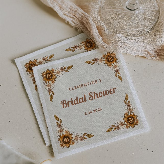 Boho Retro Blommor | Bröllopsfest Pappersservett (Retro floral napkins for your bridal shower)