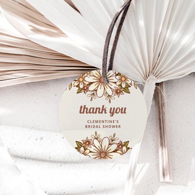 Boho Retro Blommor | Bröllopsfest Tacksamhet Gåvor Etiketter (A boho, retro floral favor tag for your bridal shower)