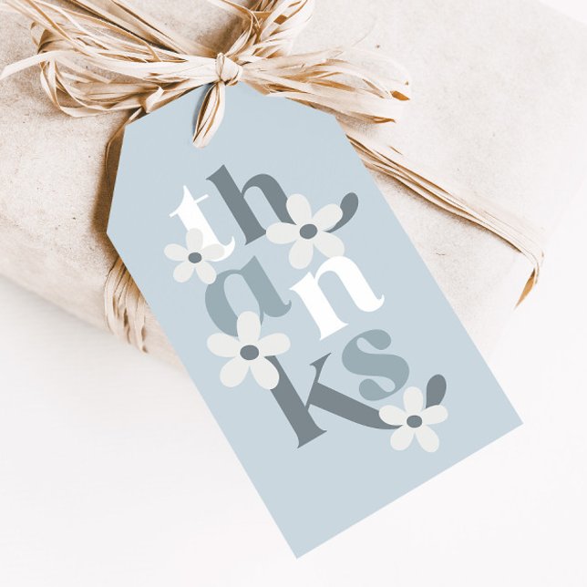 Boho Retro Blue Daisy Birthday Favor Presentetikett (Skapare uppladdad)