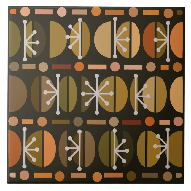 Boho Retro Bowls Linjer Mörk Earth Tones Kakelplatta (Framsidan)