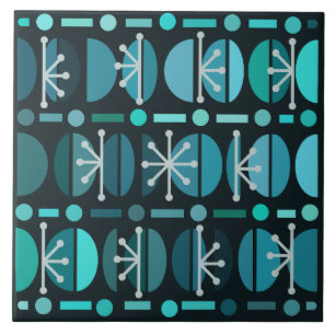 Boho Retro Bowls Linjer Teal Kakelplatta