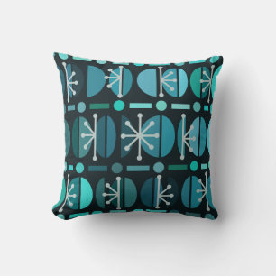 Boho Retro Bowls Linjer Teal Kudde