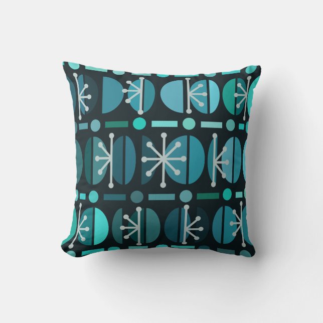 Boho Retro Bowls Linjer Teal Kudde (Framsida)