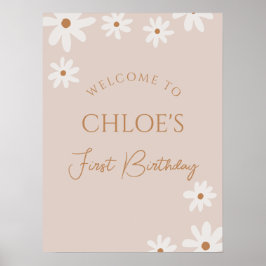 Boho Retro Brown Daisy Birthday Välkommen Poster