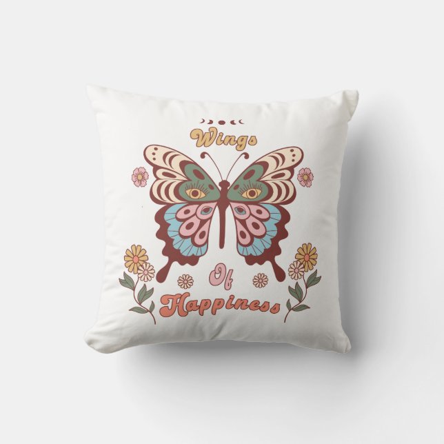 Boho Retro Butterfly Vingar Kudde (Framsida)