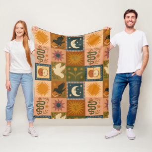 Boho Retro Celestial Sol Måne Fleecefilt