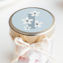 Boho Retro Daisy 1st Blue Groovy Birthday Runt Klistermärke