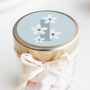 Boho Retro Daisy 1st Blue Groovy Birthday Runt Klistermärke
