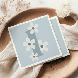 Boho Retro Daisy 1st Groovy Blue Birthday Pappersservett