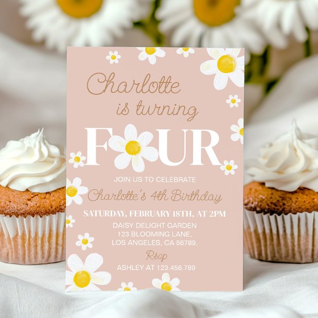 Boho Retro Daisy Bloom Birthday-inbjudan Inbjudningar (Skapare uppladdad)