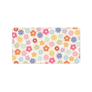 Boho Retro Daisy Flowers, sommartid 70 Adressetikett