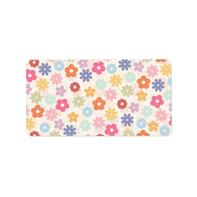 Boho Retro Daisy Flowers, sommartid 70 Adressetikett (Framsidan)