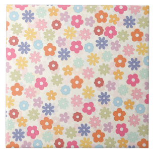 Boho Retro Daisy Flowers, sommartid 70 Kakelplatta
