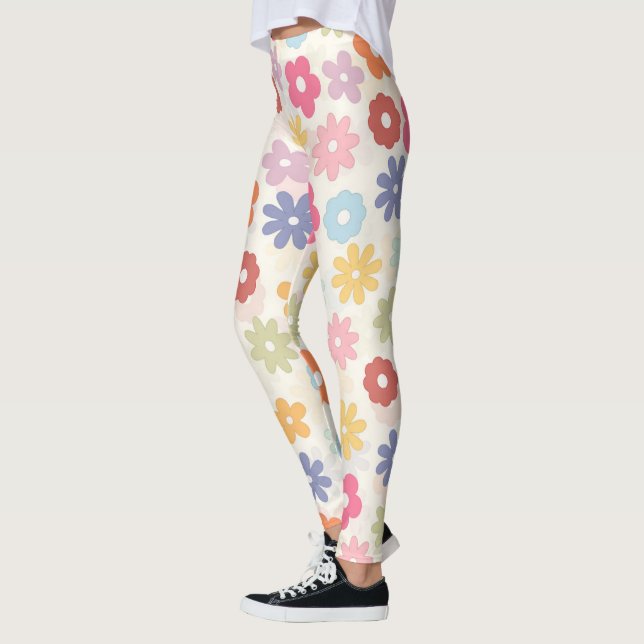 Boho Retro Daisy Flowers, sommartid 70 Leggings (Vänster)